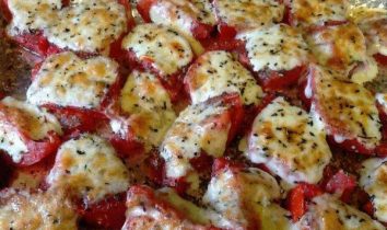 Roasted Tomatoes with Pepper Jack Cheese on a Pan