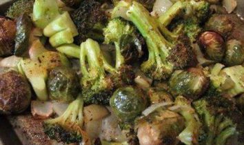Roasted Broccoli, Brussels Sprouts, and Onions
